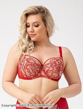 Romantic big cup bra, tulle, lace embroidery, D to L-cup